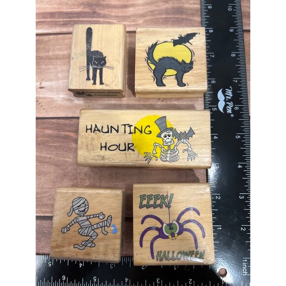 Canadian Maple Halloween Rubber Stamps Set Of 5 Black Cat Spider mummy - Picture 2 of 8